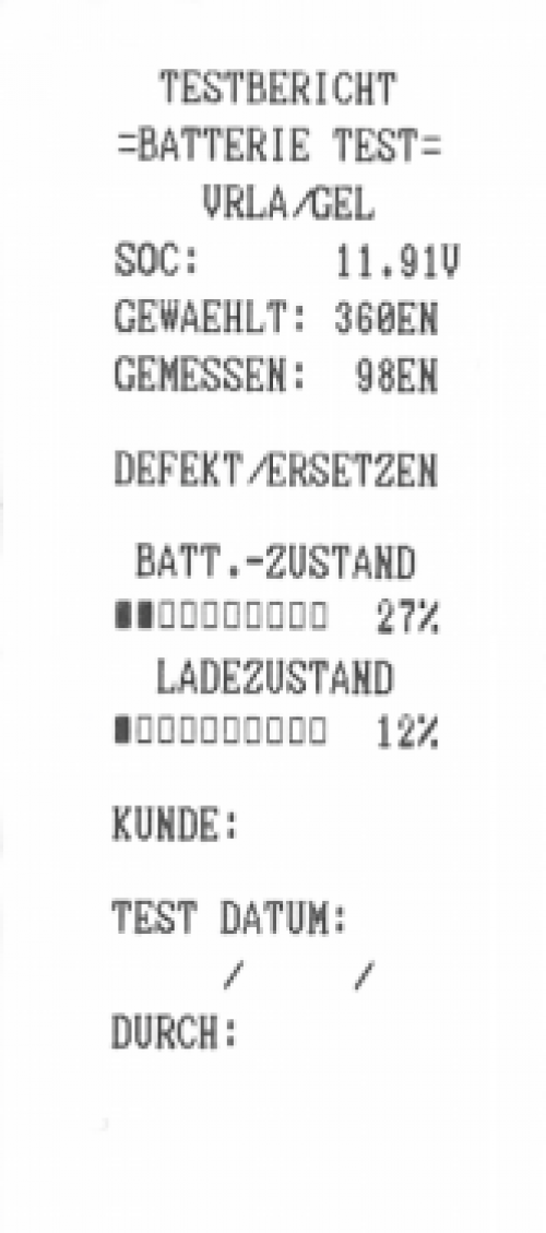 Batterietester und Ladesystem-Prüfgerät mit Thermodrucker